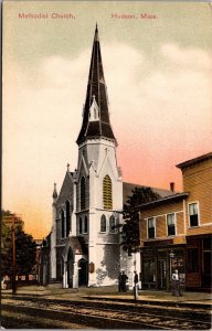 View of Methodist Church, Hudson MA Vintage Postcard T45