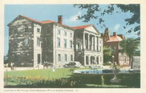 Charlottetown PEI Canada Legislative Bldgs, Old Car, Pool  1954 Postcard  Unused