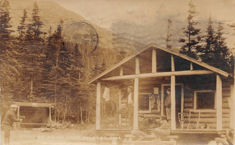 H86/ Chimney Pond Millinocke? Maine RPPC Postcard c1910 State Camp 9 