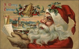 Christmas Santa Claus Eyeglasses With List c1910 Embossed Postcard