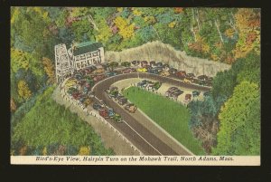 USA Birds Eye View Hairpin Turn Mohawk Trail North Adams Mass Linen Postcard