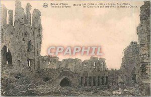Old Postcard Ruins of Ypres Les Halles and corner of the Church of St. Martin