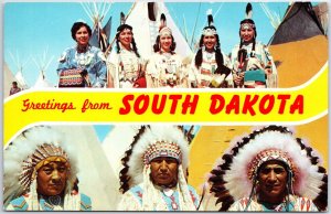 VINTAGE POSTCARD NATIVE AMERICAN INDIAN IMAGES GREETINGS FROM NORTH DAKOTA