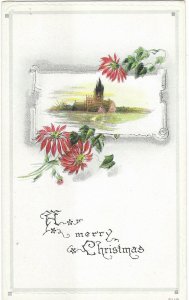 A Merry Christmas Poinsettias & Castle