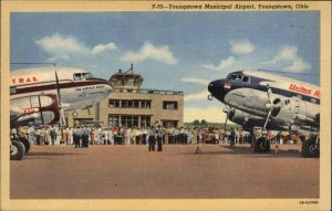 Youngstown OH Municipal Airport United Airliner Linen Vintage Postcard