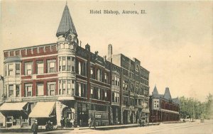 Aurora Illinois C-1910 Hotel Bishop Postcard hand Colored Schickler 12098