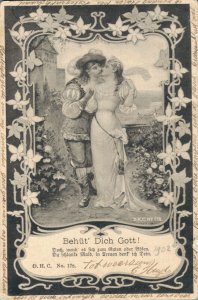 Romantic Couple In Love Behüt Dich Gott! Vintage Postcard 08.35