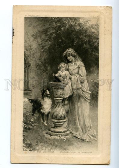 161390 Lady w/ Daughter & COLLIE by TARRANT Vintage PC