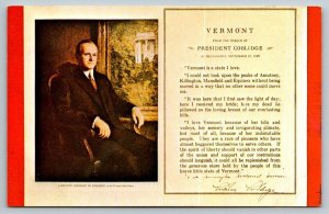 President Coolidge Portrait  Bennington Vermont    Postcard