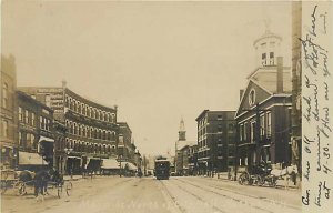 NH, Nashua, New Hampshire, RPPC, Main Street, Business Section, Trolley, 1908 PM
