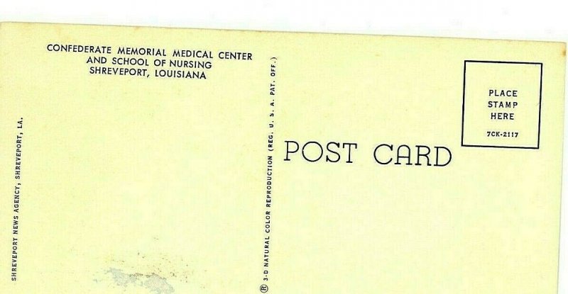 Postcard  Confederate Memorial Medical Center , Shreveport, LA.   Q8