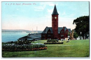 Milwaukee Wisconsin WI Postcard C & N W Depot Station Clock Tower c1910s Antique