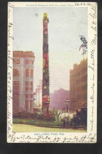 SEATTLE WASHINGTON INDIAN TOTEM POLE DOWNTOWN VINTAGE POSTCARD 1906