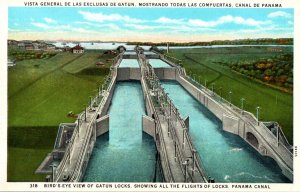 Panama Canal Birds Eye View Of Gatun Locks Showing All The Flights Of Locks