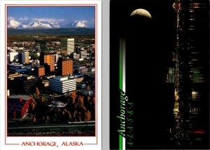 2~4X6 Postcards Anchorage, AK Alaska CITY BIRD'S EYE & NIGHT PANORAMIC VIEWS