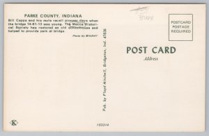 State View~Bill Capps & Mule @ Covered Bridge Parke County IN~Vintage Postcard