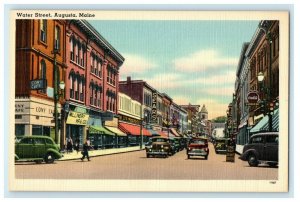 1934 Vintage Cars in Water Street, Augusta, Maine ME Unposted Postcard