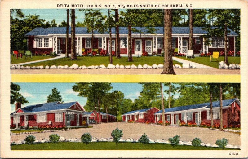 Linen Postcard Delta Motel in Columbia, South Carolina~1809