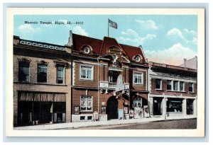 c1910's Masonic Temple Paint Store Street View Elgin Illinois IL Postcard