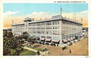 JACKSONVILLE, FL Florida  ST JAMES BUILDING  Street View~Cars  c1920's Postcard