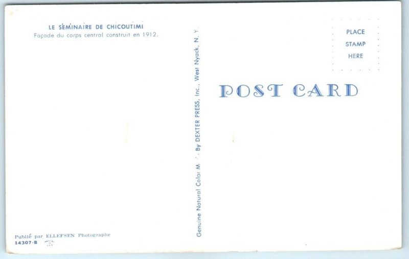Postcard - Façade of the central, Séminaire de Chicoutimi - Saguenay, Canada
