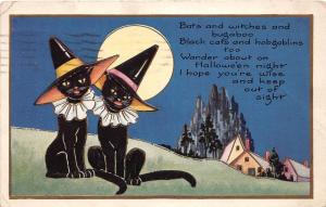 E14/ Halloween Holiday Postcard 1926 Indiana Pennsylvania Black Cats Hats 5