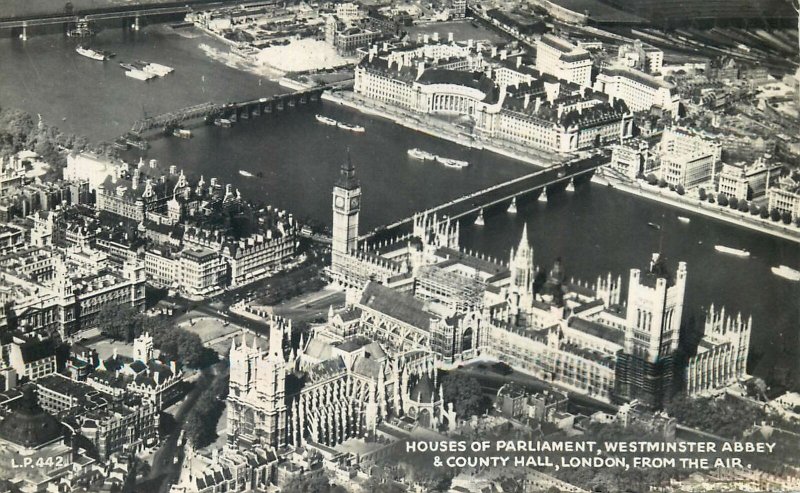 Postcard England London 1900's Aerial view Parliament Westminster County Hall