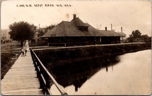 Real Photo Postcard C. and N.W. Railroad Train Depot Station in Ripon, Wisconsin