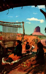 Navajo Indian Women Weaving Monument Valley Area Of Red Rock