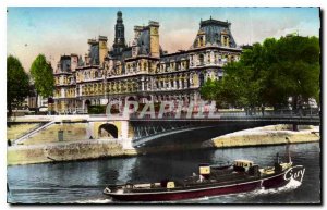 Old Postcard Paris Hotel de Ville and the bridge of Arcola