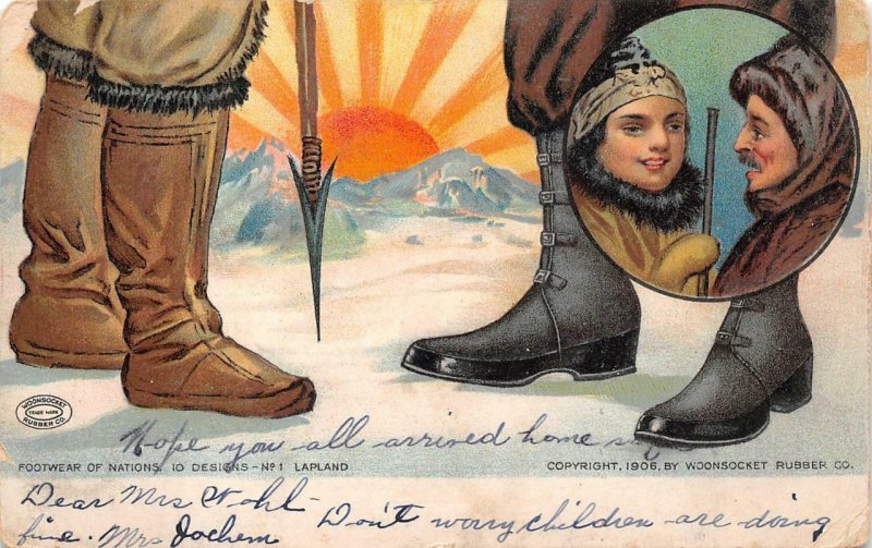 SHOES FOOTWEAR OF NATIONS FINLAND RHODE ISLAND ADVERTISING POSTCARD (1906)