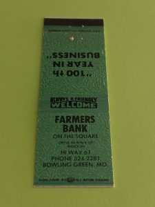 Vintage Matchbook Cover Farmers Bank Bowling Green, Missouri MB186