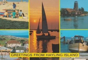 Hayling Island Essex Rollercoaster Sunset Fishing Boat Sunblind Fair Postcard