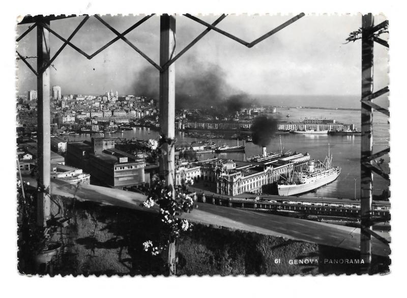 Italy Genoa Panorama Harbor Ships Boats Glossy Photo 4X6 Postcard