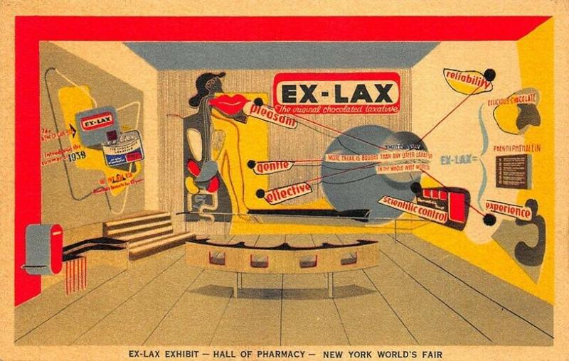 New York World's Fair EX-LAX Hall of Pharmacy Linen Postcard