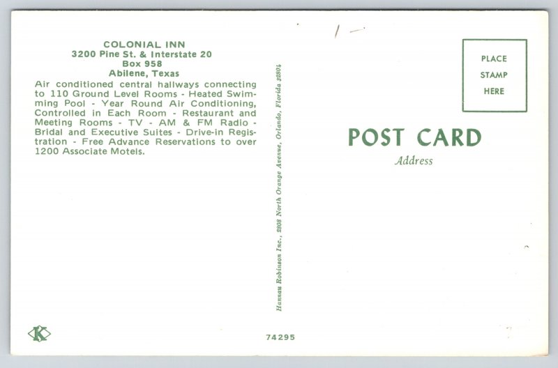 Roadside~Colonial Inn Abilene Texas~Vintage Postcard