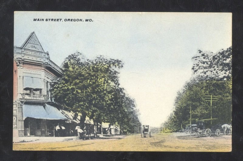 OREGON MISSOURI DOWNTOWN MAIN STREET SCENE HANDCOLORED VINTAGE POSTCARD