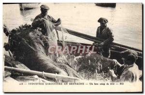 Postcard Old Fish Fish Industry Brittany sardine A helping fishing net