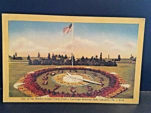 Postcard Large Floral Clock in Conestoga Memorial Park in Lancaster, PA. W8