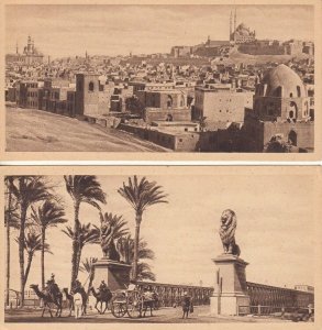 Egypt Cairo general view & Kasr El Nile Bridge unit of 2 vintage postcards 