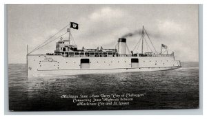 Vintage 1940's Photo Postcard City of Cheboygan Car Ferry St. Ignace Michigan