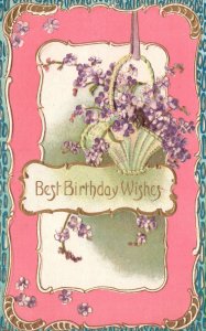 Vintage Postcard 1910's Best Happy Birthday Wishes Greetings Basket of Flowers