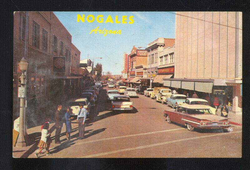 NOGALES ARIZONA DOWNTOWN STREET 1950's CARS VINTAGE POSTCARD 1959 CHEVY