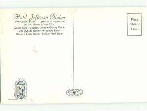 Unused Pre-1980 JEFFERSON CLINTON HOTEL Syracuse New York NY hr6449@