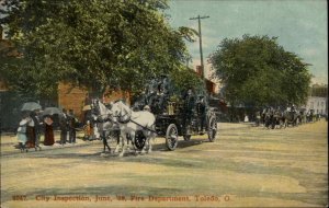 Toledo OH City Inspection Fire Dept Horse Drawn Engine c1910 Postcard