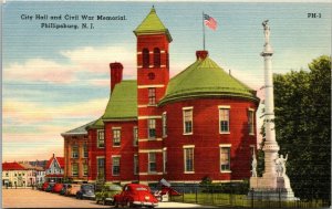 Phillipsburg New Jersey NJ City Hall & Civil War Memorial Linen Postcard 