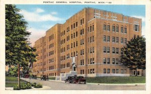 PONTIAC, Michigan MI   PONTIAC GENERAL HOSPITAL 20's & 30's Cars  Linen Postcard