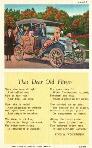 Vintage Postcard 1920's That Dear Old Flivver King A. Woodburn Poem Car