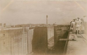 c1910s RPPC Postcard; Tourists admiring the Panama Canal Locks, Central America