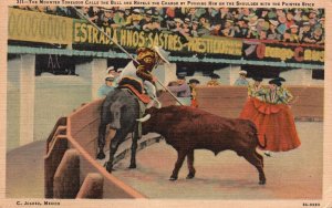 Vintage Postcard Mounted Toreador Calls The Bull Repels Charge C Juarez Mexico